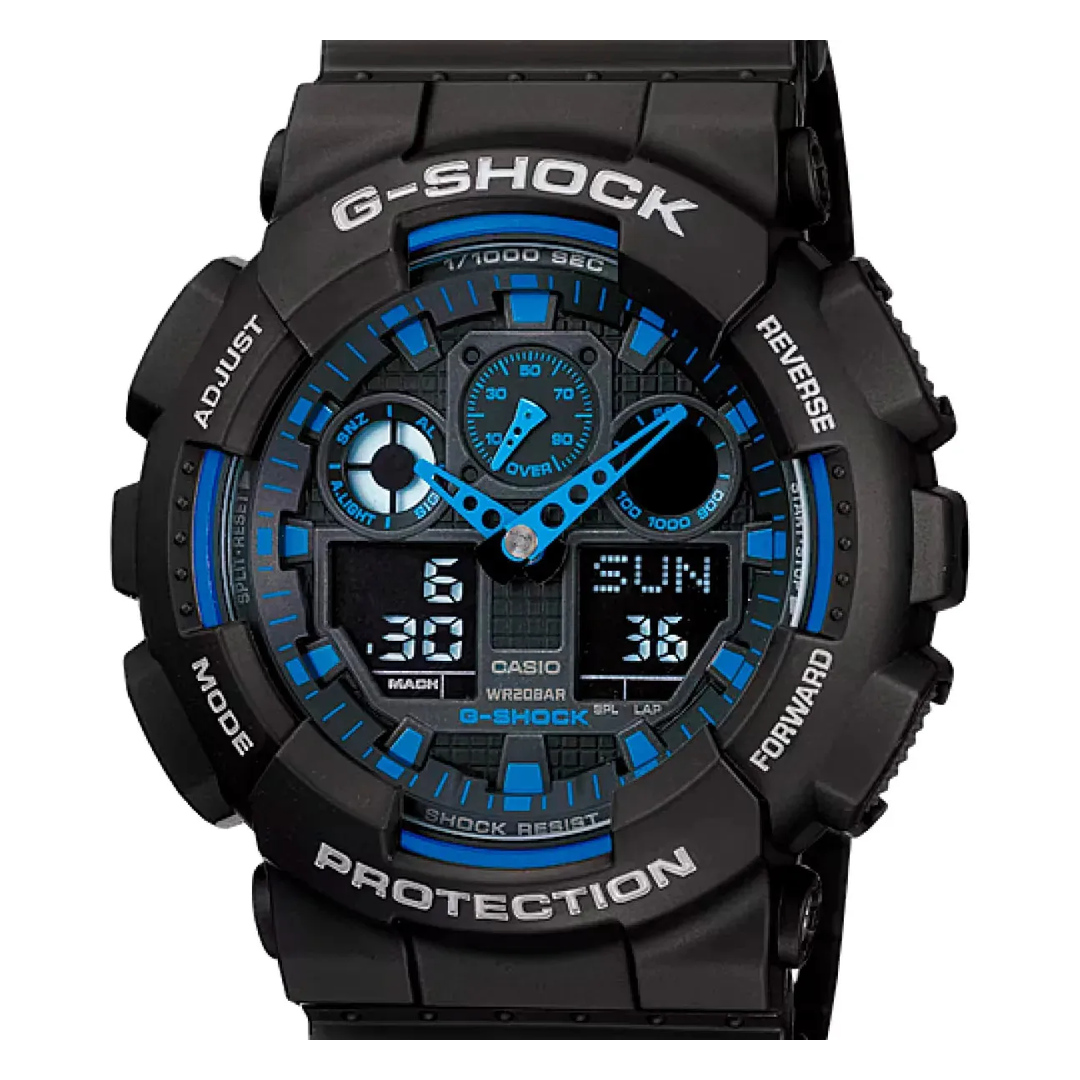 gshock_azul_1080x1080_3 Relógio Casio G-Shock GA-100-1A2DR Masculino Preto e Azul - Imagem 1